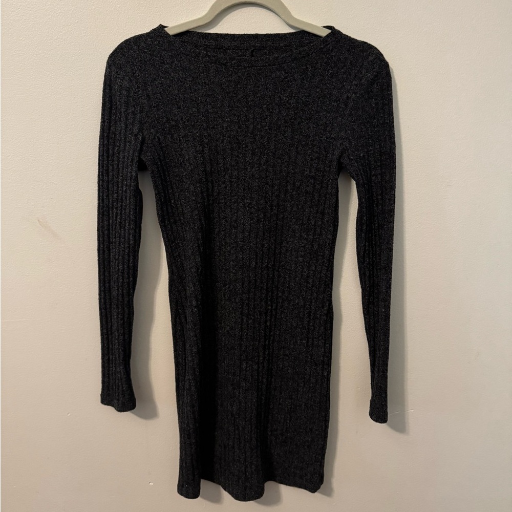 Grey Ribbed Knit Dress